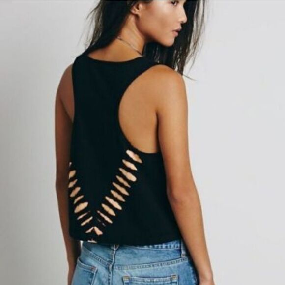 FREE PEOPLE WOMEN'S BLACK DEL RAY TIE DYE SLEEVELESS JERSEY TANK TOP Sz Small - Picture 2 of 7